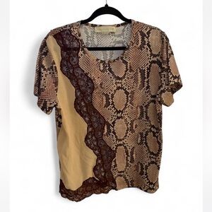 Stella McCartney Beige and Brown Snakeskin Lace Tee